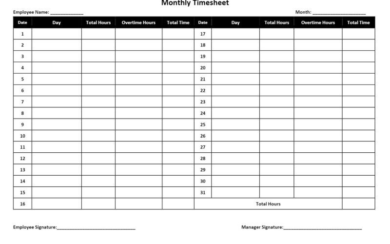 Free Timesheet Templates Download Daily Weekly And Monthly Time Sheets
