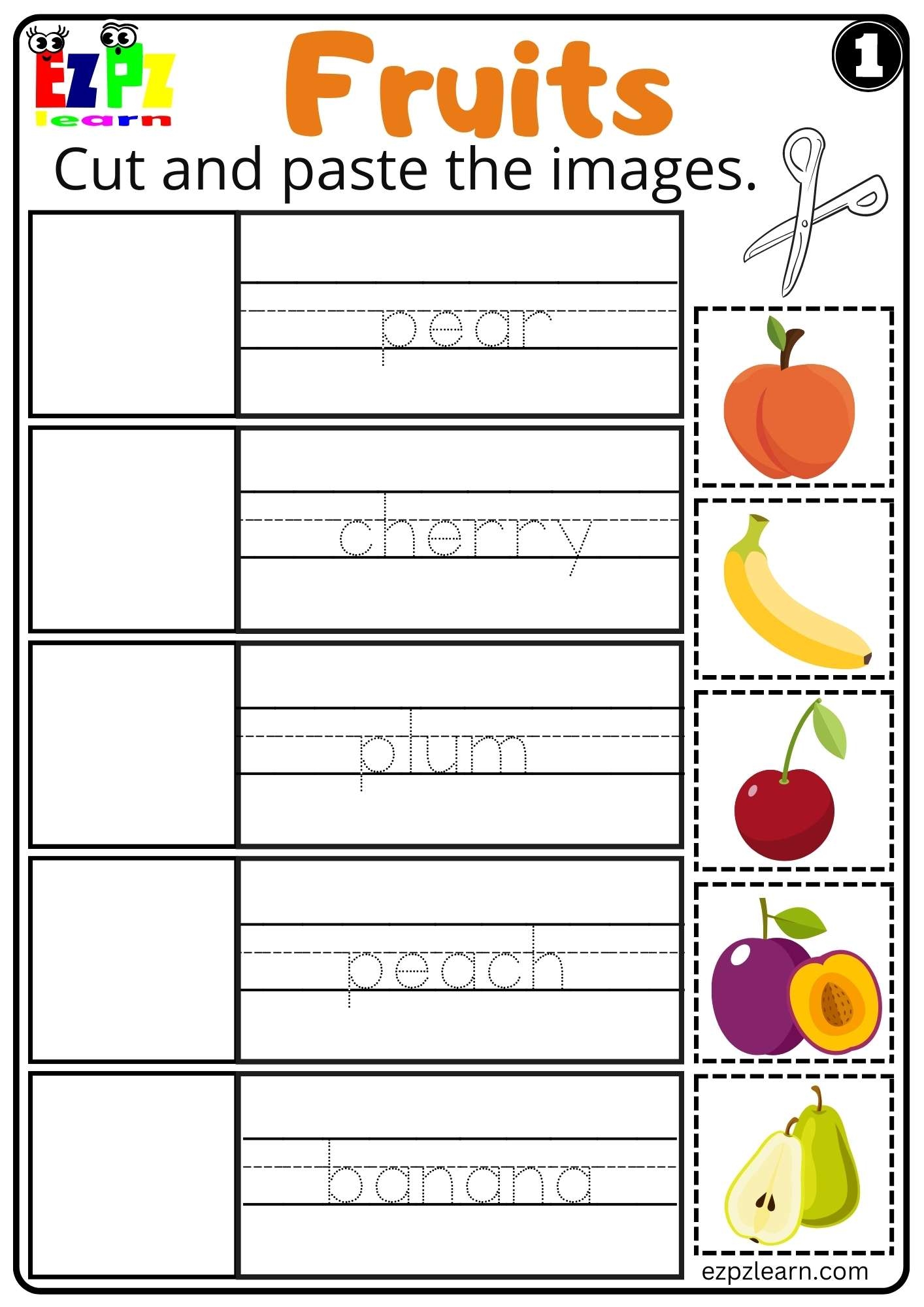 Fruits Cut And Paste Worksheet For ESL And K5 Kindergarten Free PDF Download Set 1 Ezpzlearn