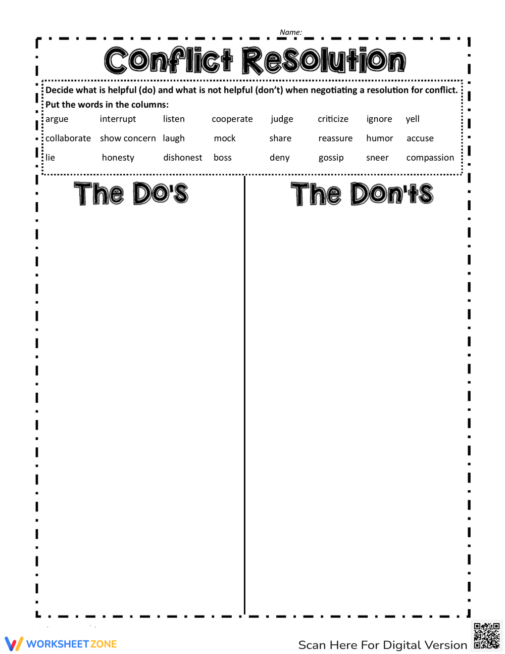 free printable conflict resolution worksheets