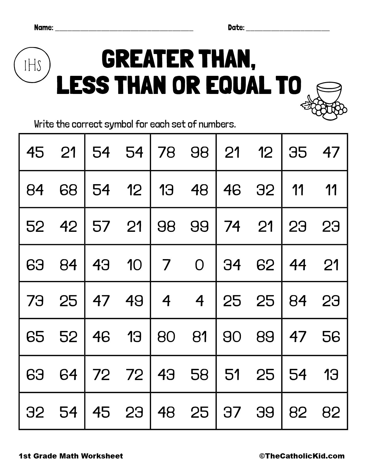 Greater Than Less Than Or Equal To 1st Grade Math Worksheet Catholic TheCatholicKid Greater Than Less Than Or Equal To 1st Grade Math Worksheet Catholic TheCatholicKid