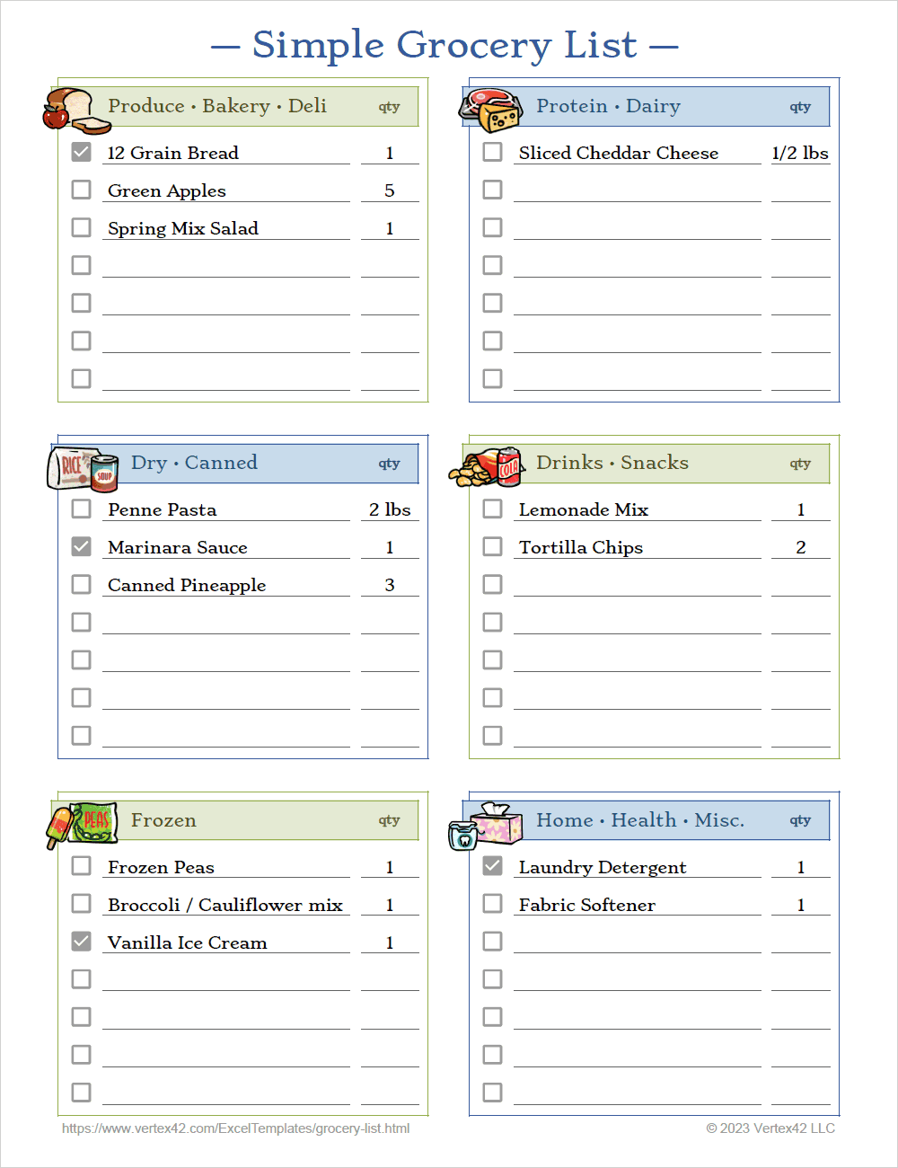 Grocery List And Shopping List Templates
