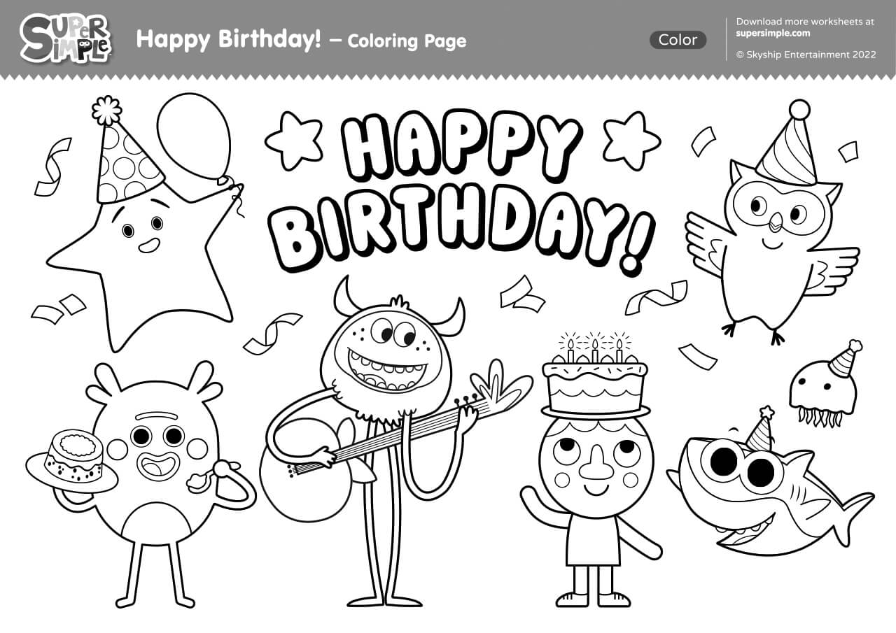 Happy Birthday Coloring Page Super Simple Happy Birthday Coloring Page Super Simple
