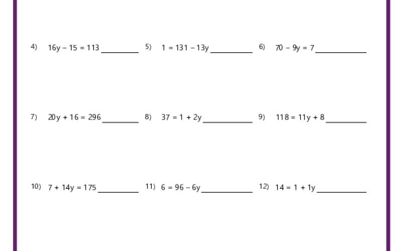 High School Algebra Worksheets