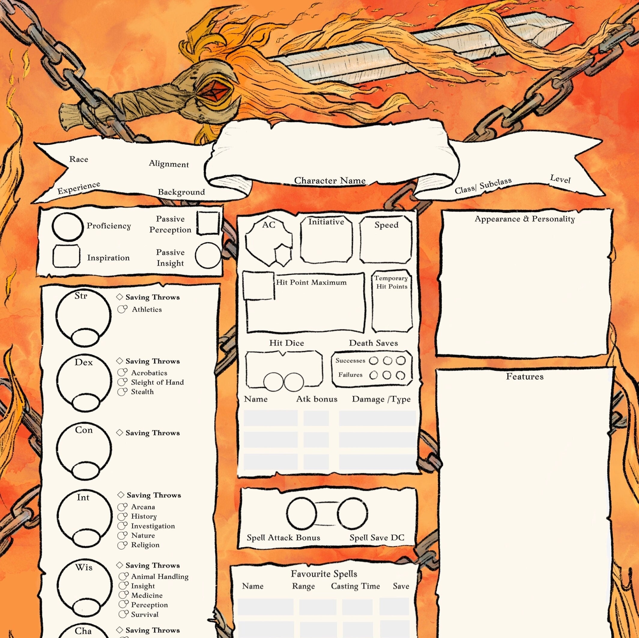 Inferno Dnd Character Sheet PDF Dnd 5e Character Sheet Druid Dnd Wizard Dnd Journal Dungeons And Dragons Tabletop RPG Etsy