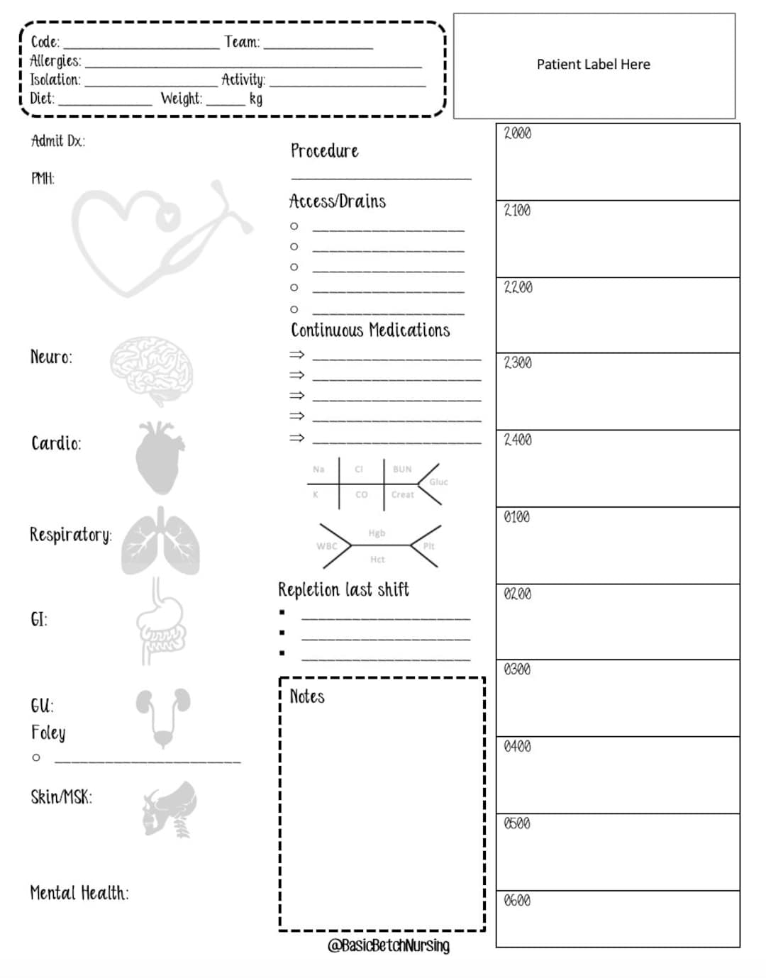 Jessica s Nursing Report Sheet Etsy Jessica s Nursing Report Sheet Etsy