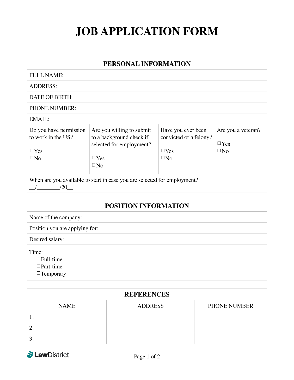 printable employment application template printable employment application template