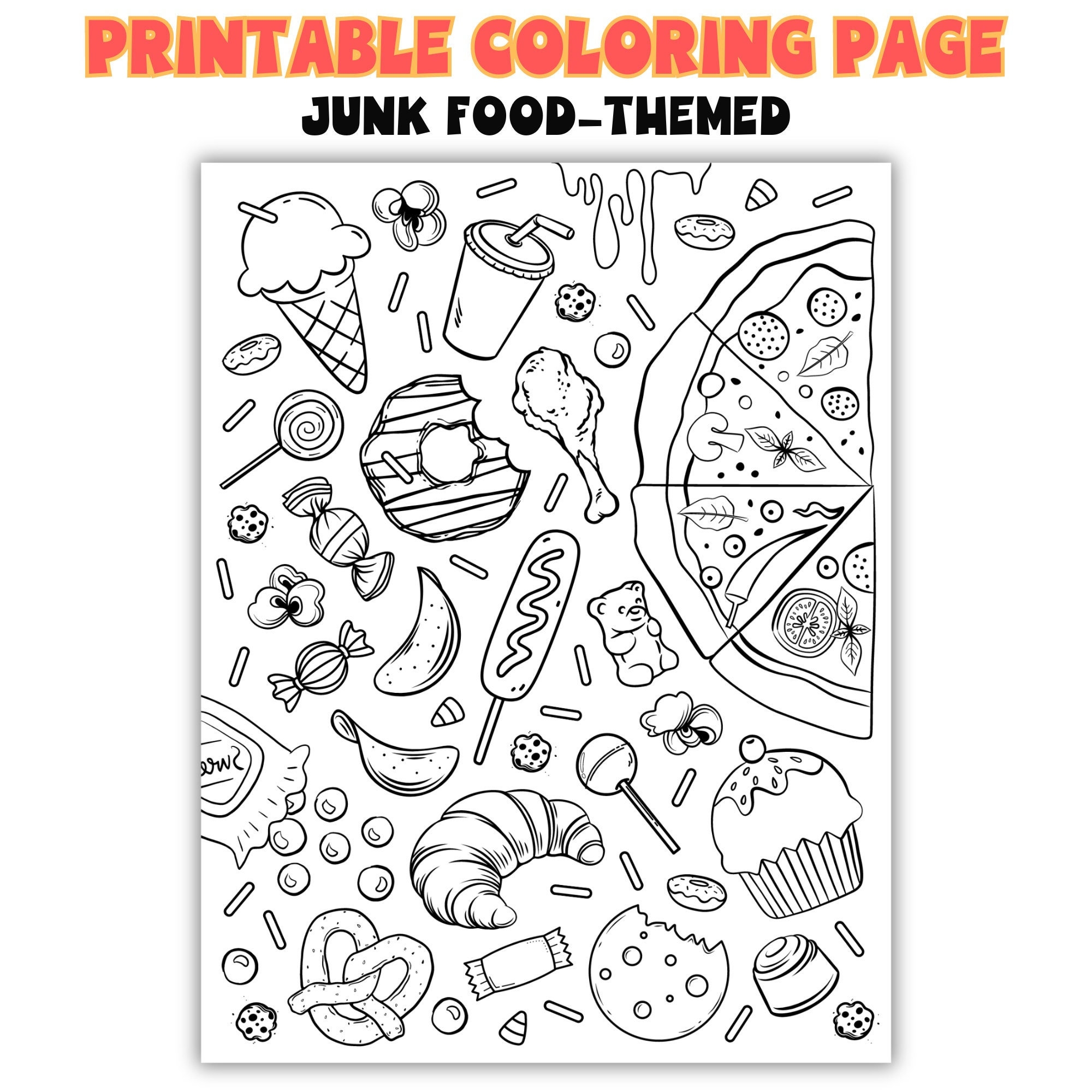 Junk Food Coloring Page Printable Kids Activities Etsy