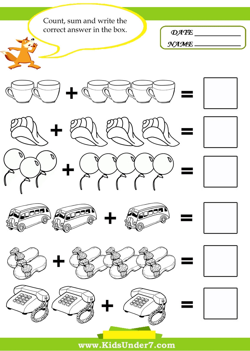 Kids Under 7 Kids Math Worksheets