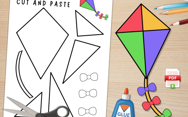 Kite Craft For Kids Spring Activities Build A Kite Cut And Paste Kite Paper Craft Printable Kite Craft Template Digital Download Etsy