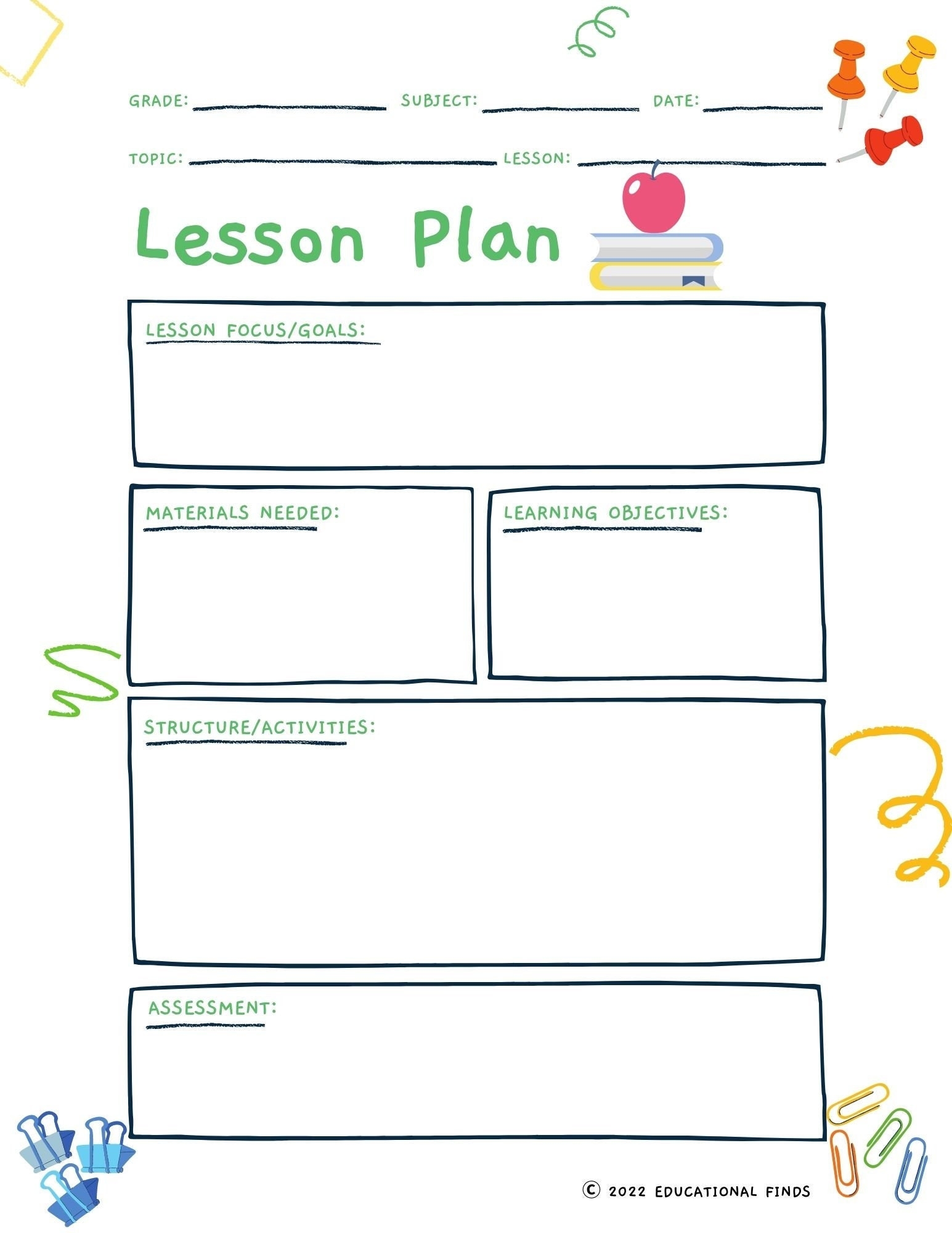 Lesson Plan Template For Educators Digital Printable Etsy Lesson Plan Template For Educators Digital Printable Etsy