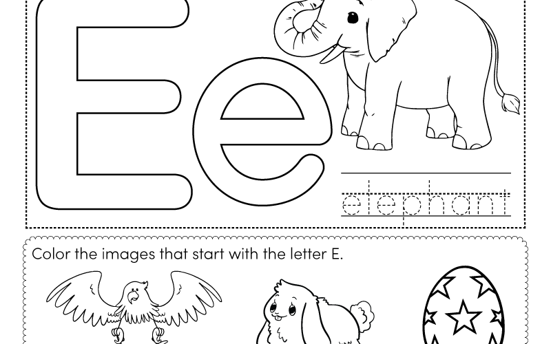 Letter E Coloring Worksheet Free Printable Digital PDF