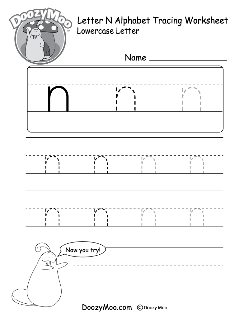 Lowercase Letter n Tracing Worksheet Doozy Moo Lowercase Letter n Tracing Worksheet Doozy Moo