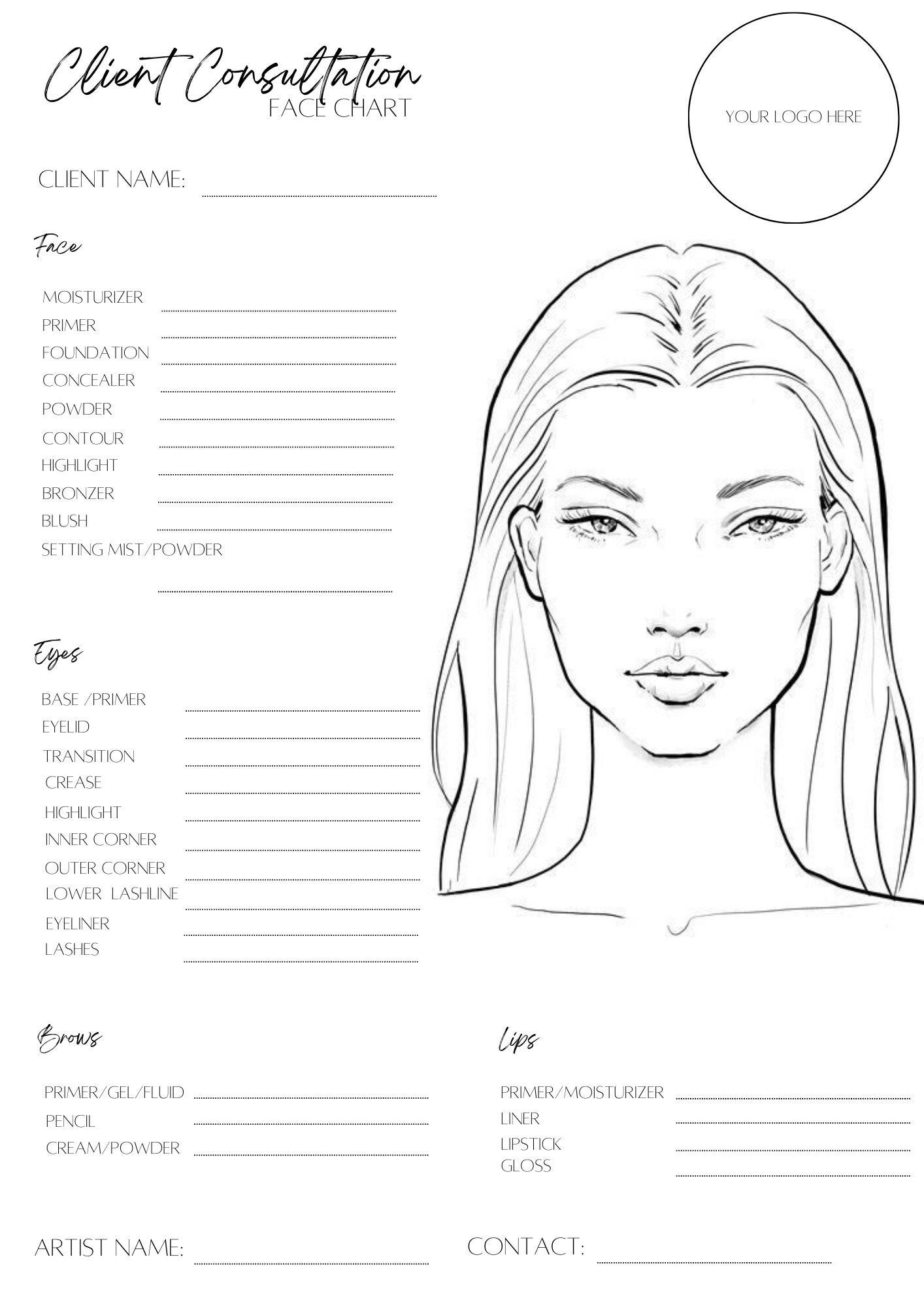 Makeup Face Chart Face Chart Practice Sheets Printable Make Up Practice Sheets Blank Face Chart Printable Blank Make Up Chart Download Etsy