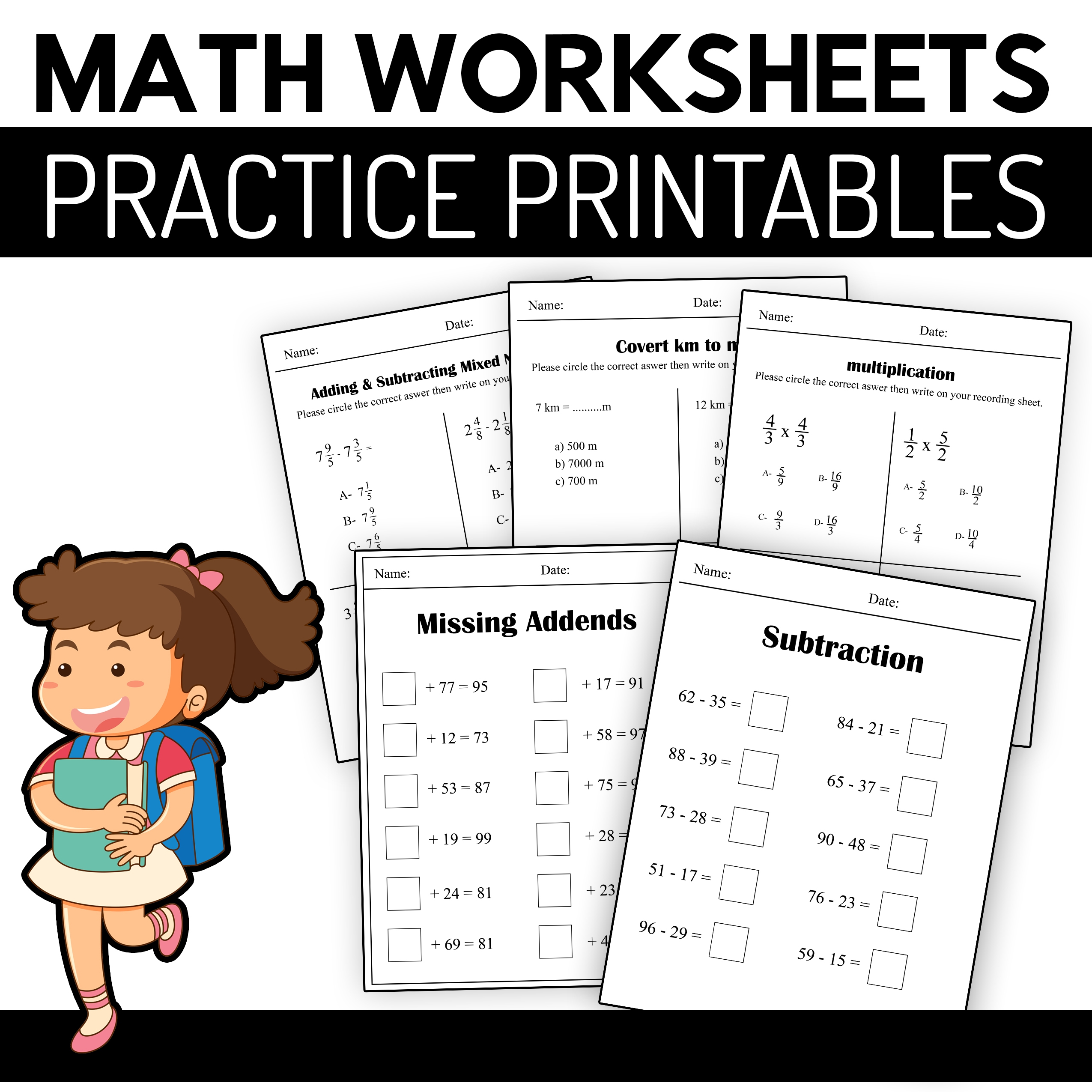 Math Worksheets With Missing Addends Subtraction Division And Conversions Made By Teachers