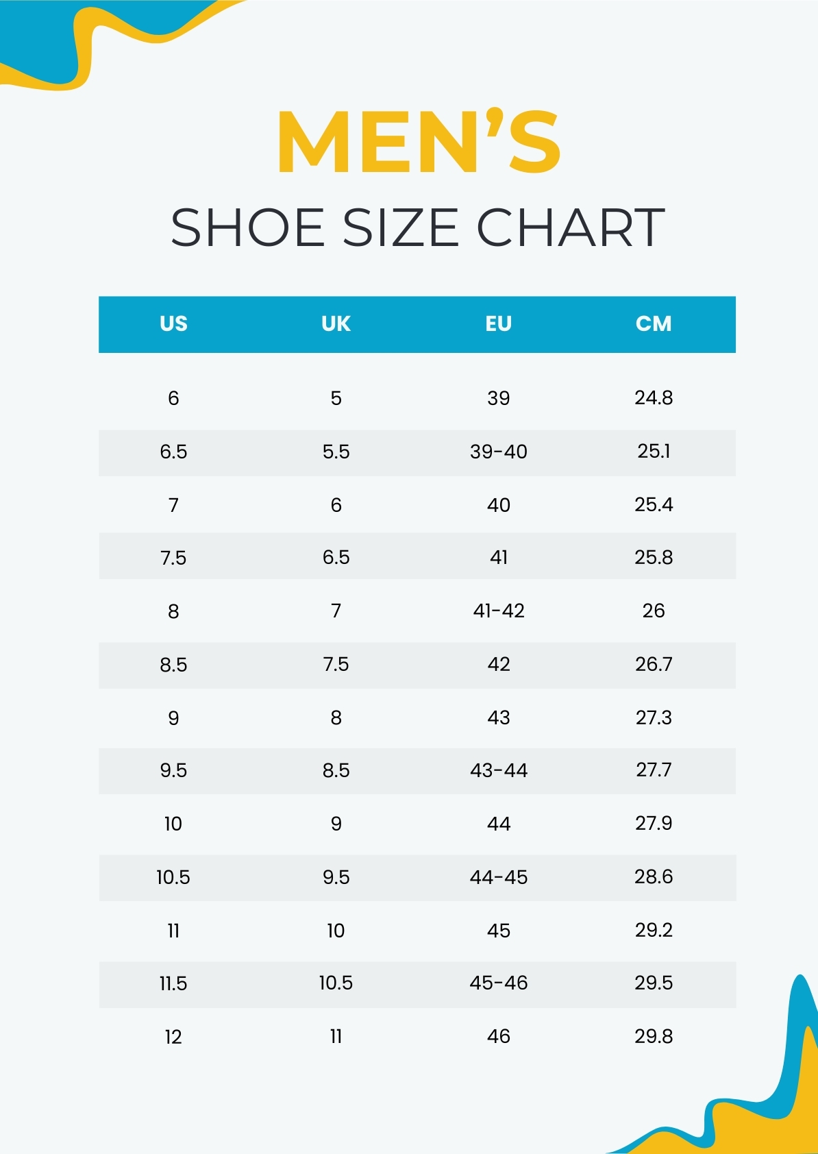 template printable shoe size chart for adults template printable shoe size chart for adults