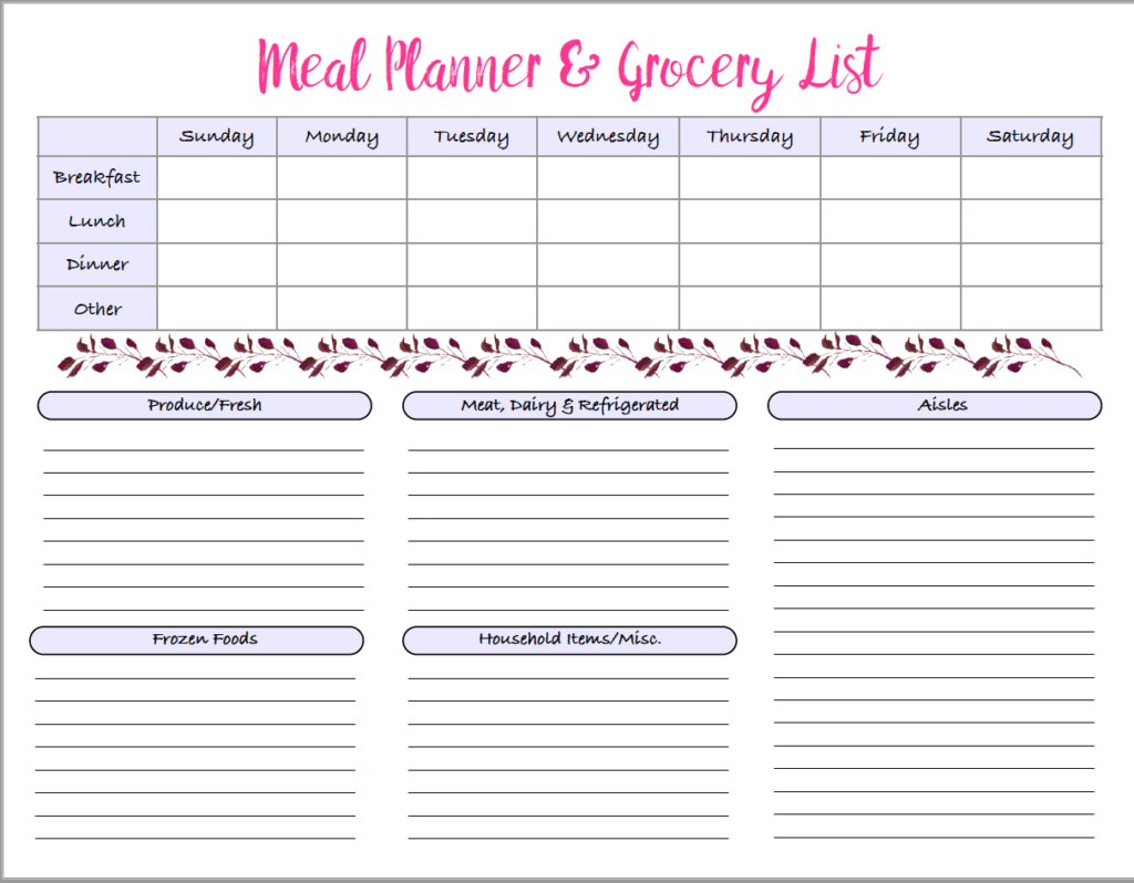 printable meal plan template