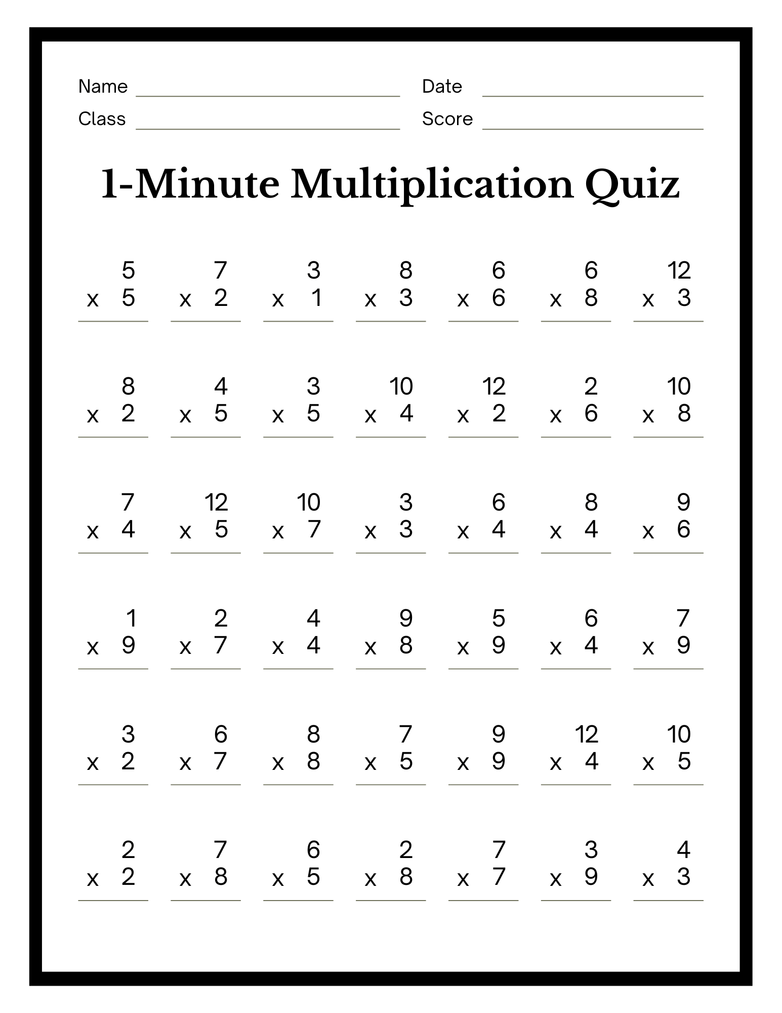 free printable worksheets for multiplication