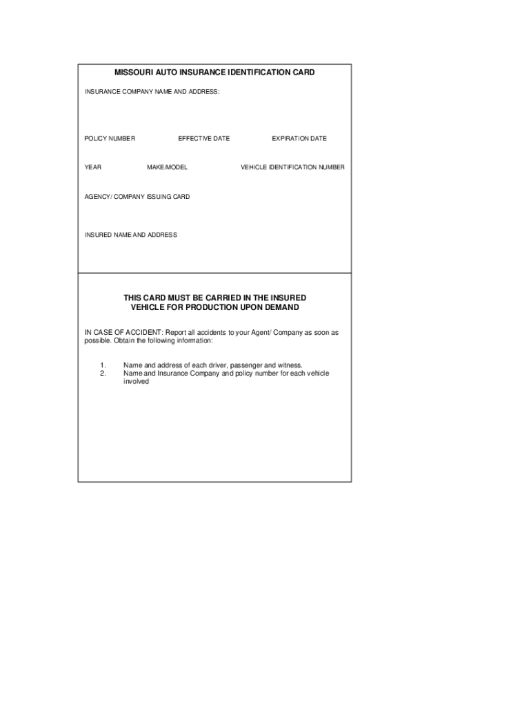 MO Auto Insurance Identification Card Form Fill Online Printable Fillable Blank PdfFiller MO Auto Insurance Identification Card Form Fill Online Printable Fillable Blank PdfFiller