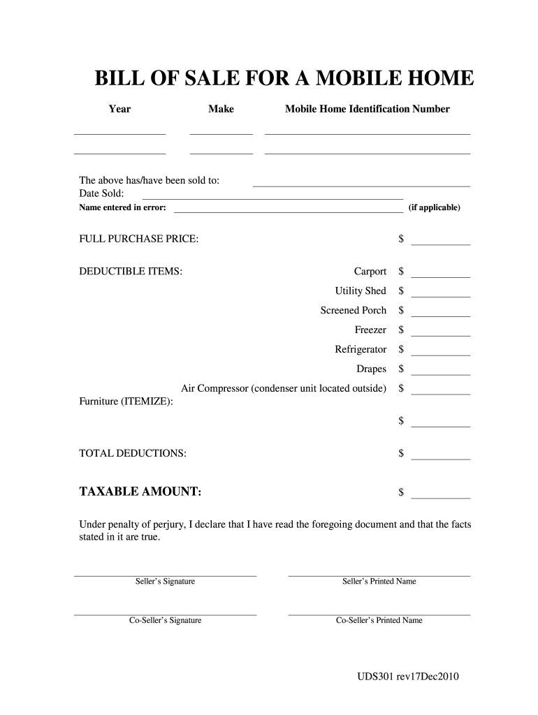 printable mobile home bill of sale template