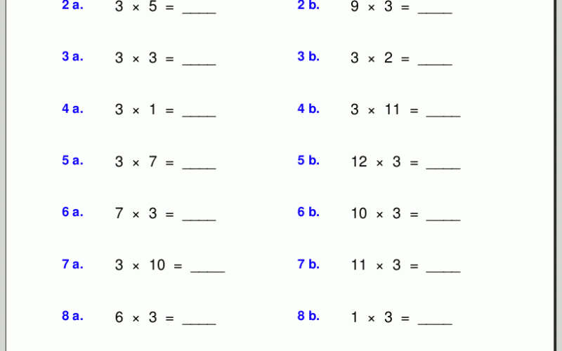 Multiplication Worksheets For Grade 3
