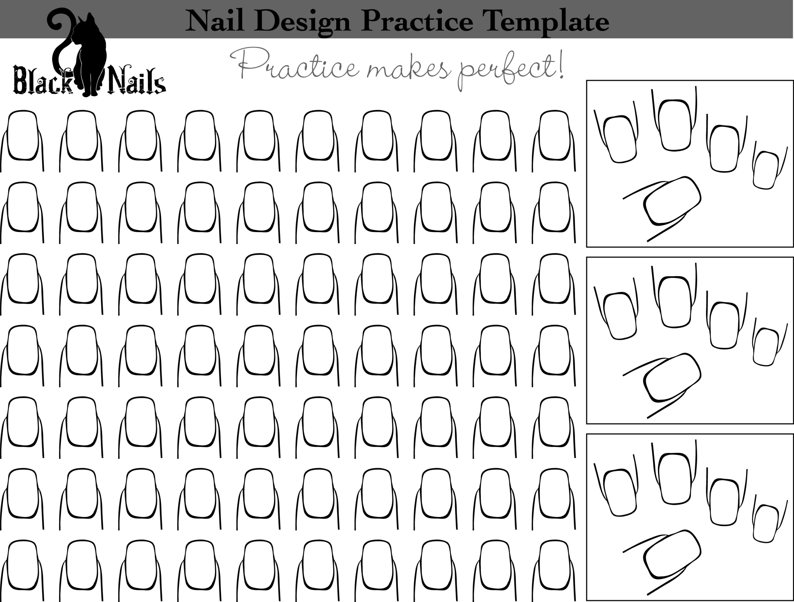 Nail Art Design Practice Templates Or Sheets Black Cat Nails