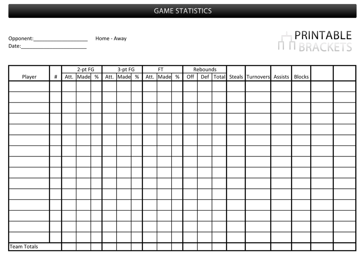 NBA Score Sheet Printable NBA Score Sheet