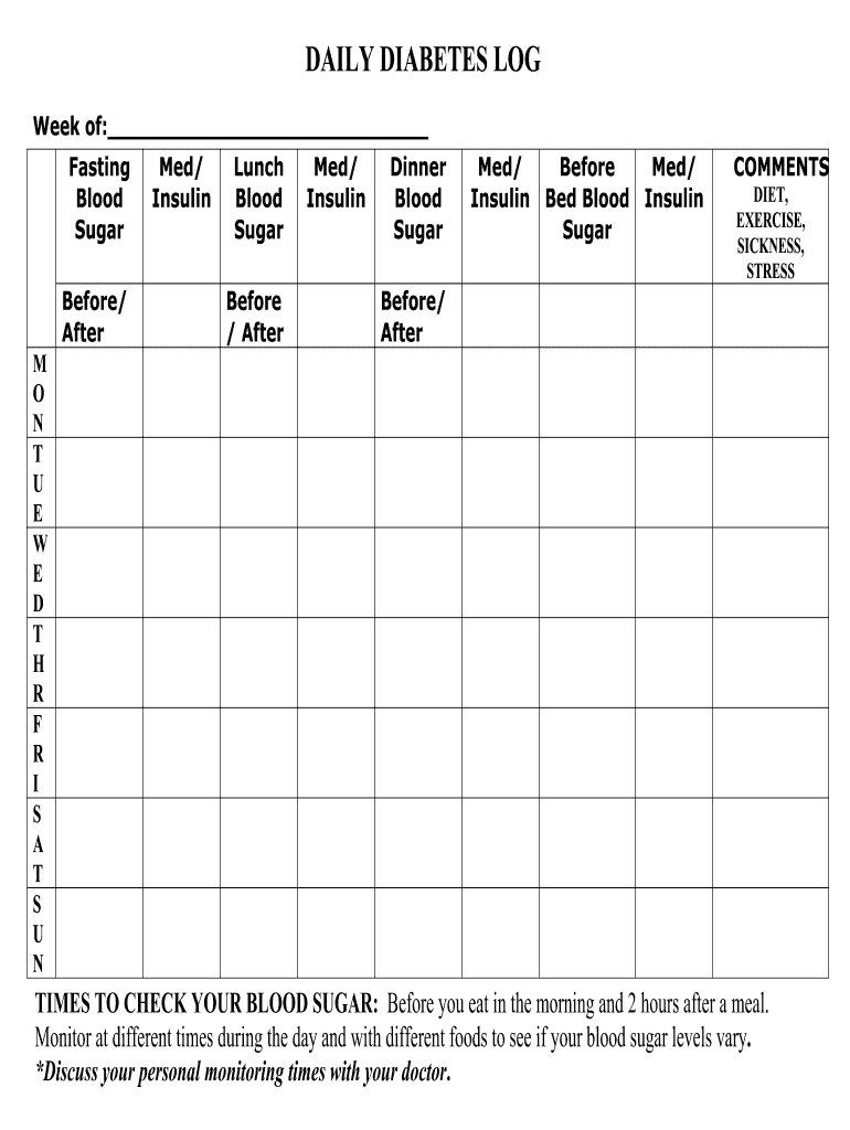 NIH NIDDK Daily Diabetes Log Form Fill Online Printable Fillable Blank PdfFiller NIH NIDDK Daily Diabetes Log Form Fill Online Printable Fillable Blank PdfFiller