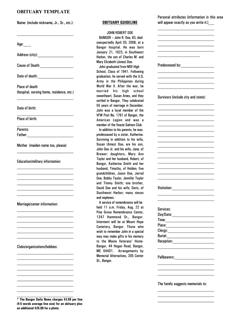Obituary Template Form Fill Online Printable Fillable Blank PdfFiller Obituary Template Form Fill Online Printable Fillable Blank PdfFiller