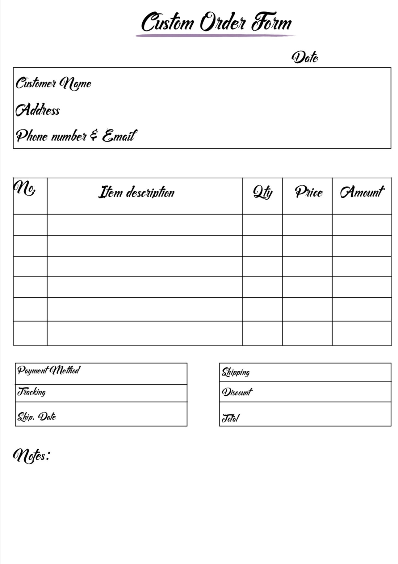 order form template free printable order form template free printable