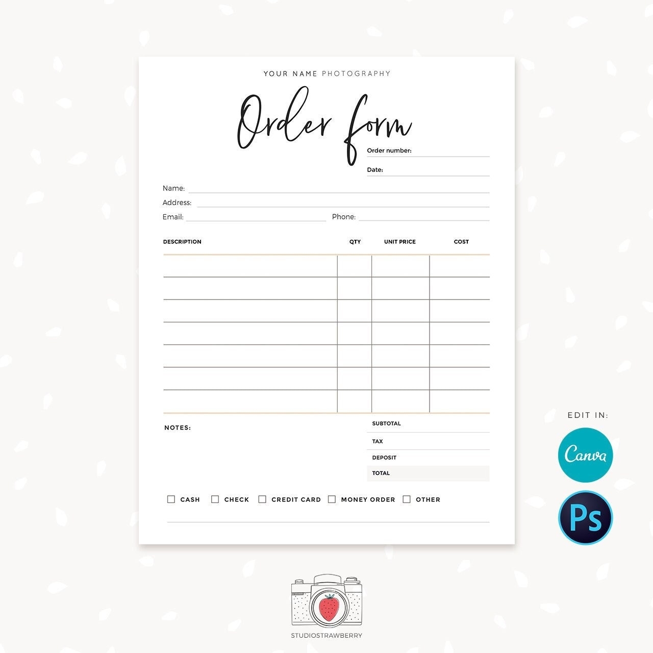 free printable order form template