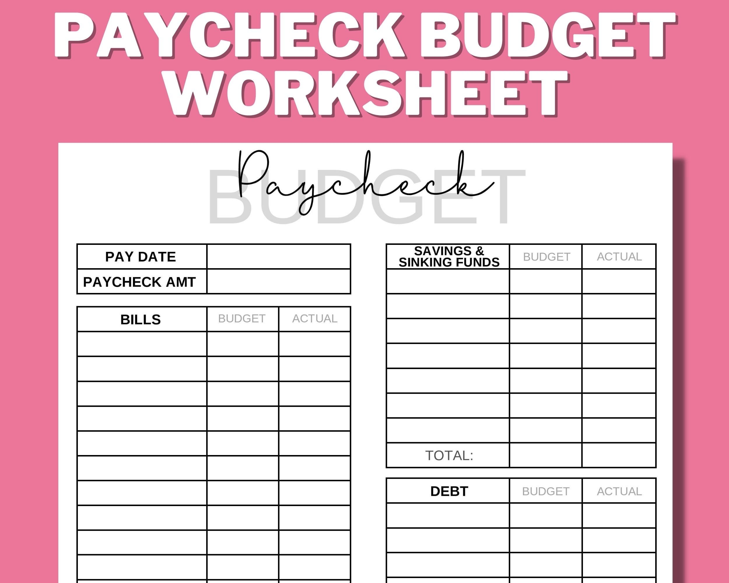 PAYCHECK BUDGET PRINTABLE Budget Worksheet Budget Binder Weekly Biweekly Monthly Zero Based Budget Budget Mom A4 Us Letter Etsy Norway