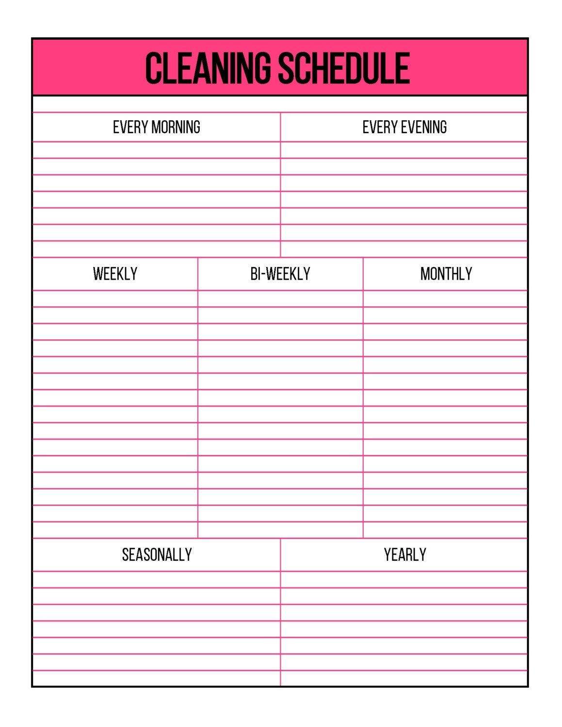 printable cleaning schedule template