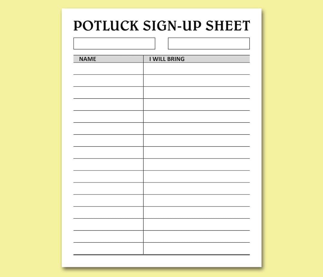 Potluck Sign Up Sheet Printable Holidays Events Potluck Brunch Dinner Party Food Signup Organizer Instant Download Letter A4 PDF Etsy