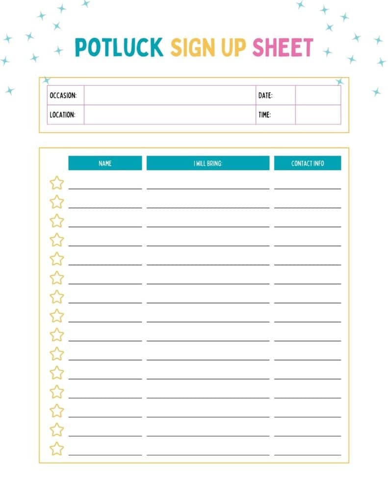 Potluck Sign Up Sheets Free Printables Add A Little Adventure