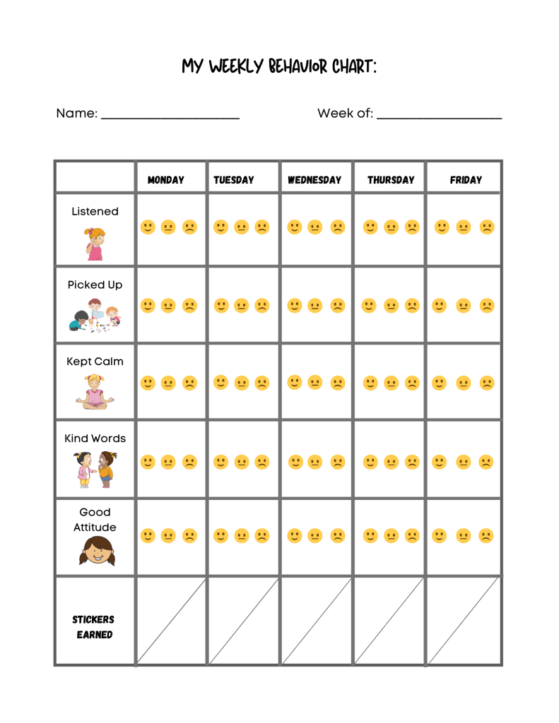 free printable daily behavior chart template free