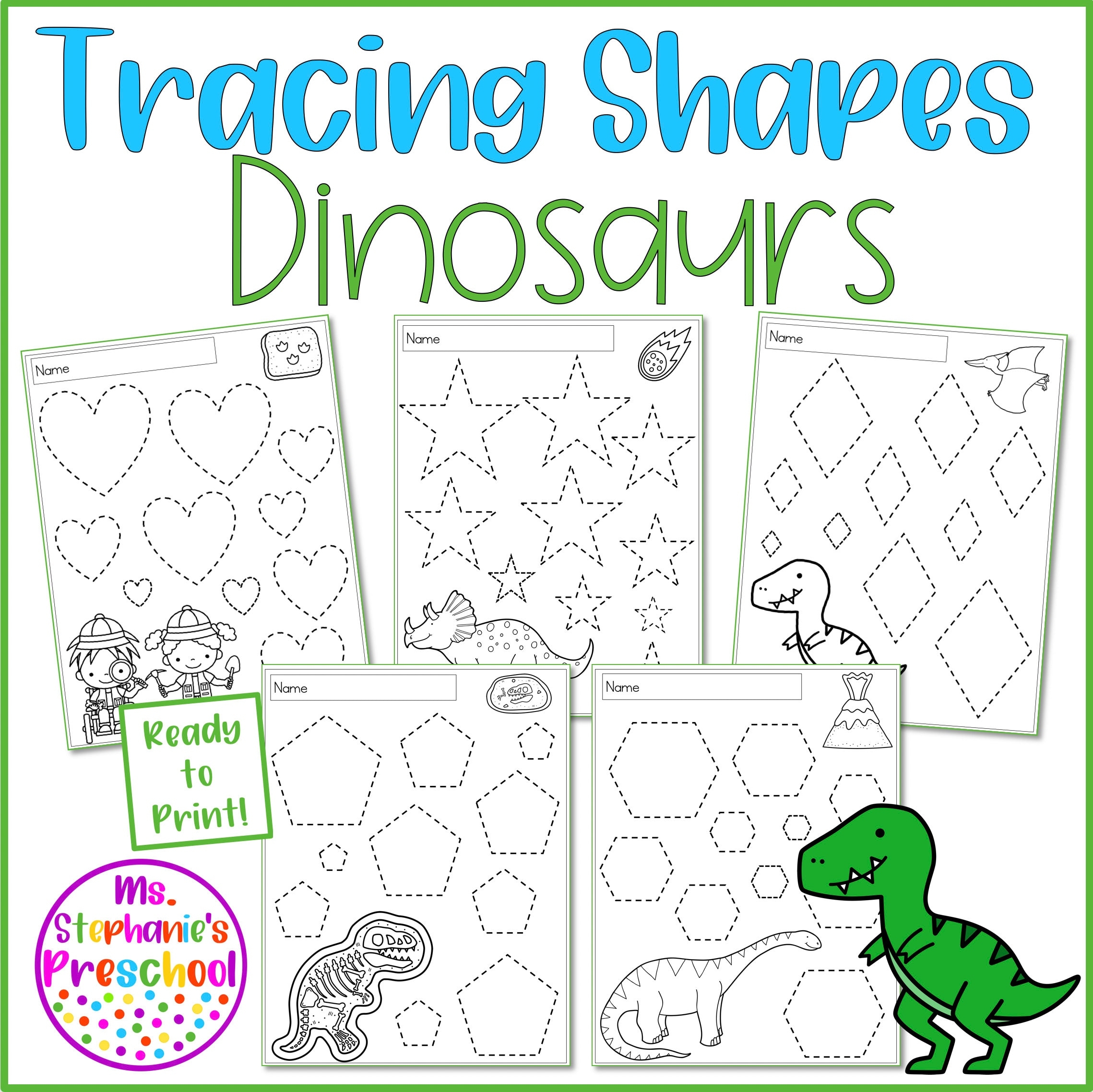 Preschool Tracing Shapes Dinosaurs Preschool Printables Preschool Worksheets Homeschool Printable Prek Worksheet Learning Activity Etsy
