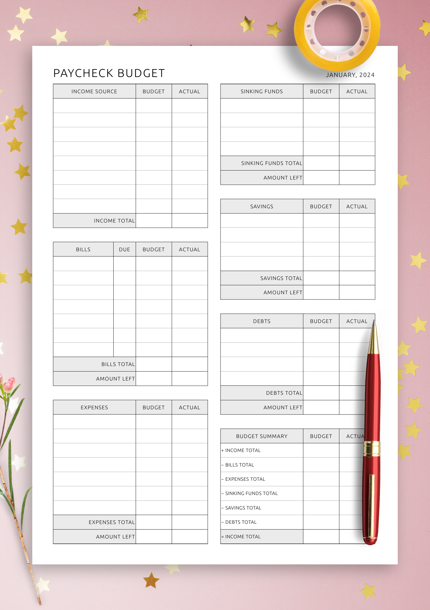 budgeting worksheets printable