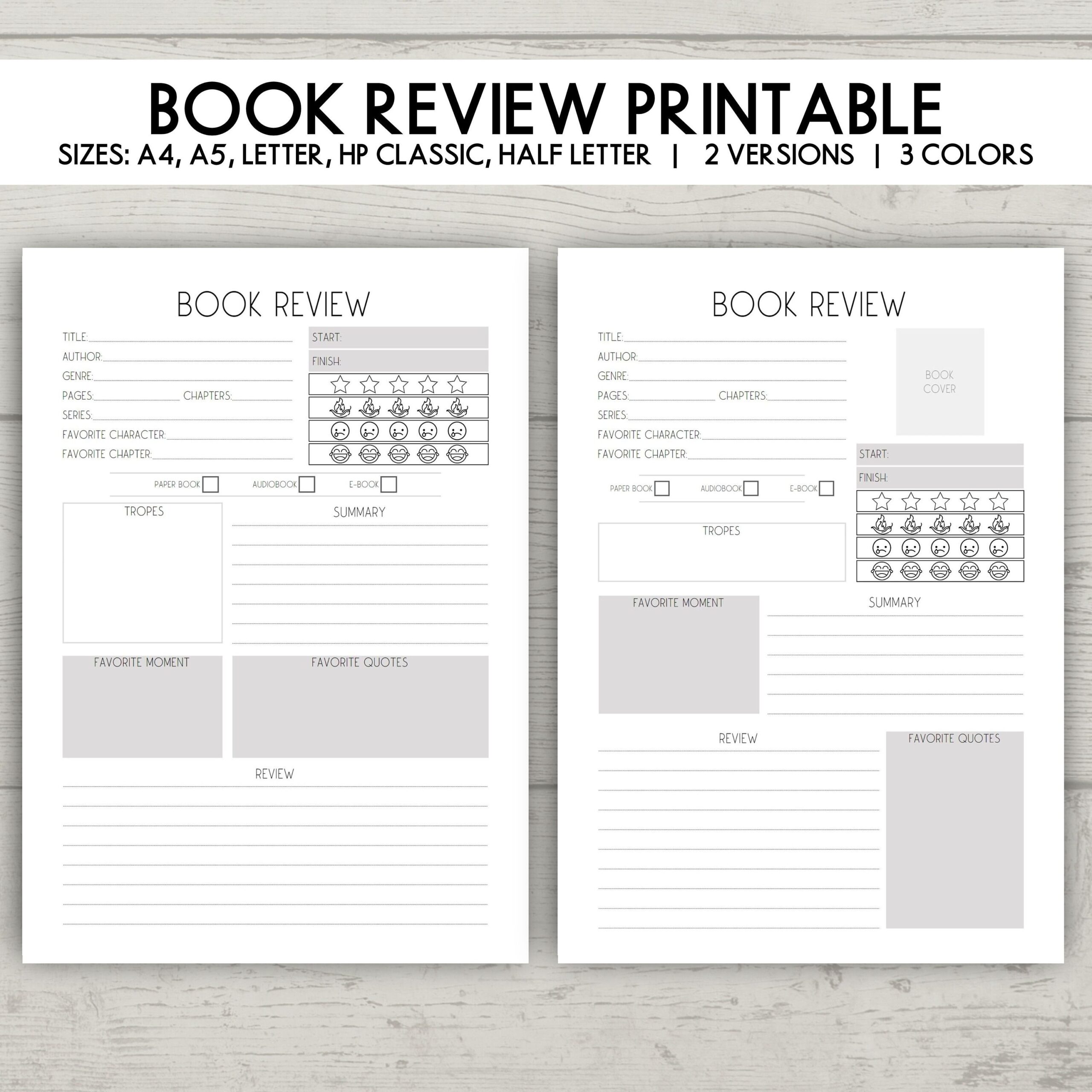 Printable Book Review Template Reading Journal Tracker a4 a5 letter digital Printable PDF Etsy