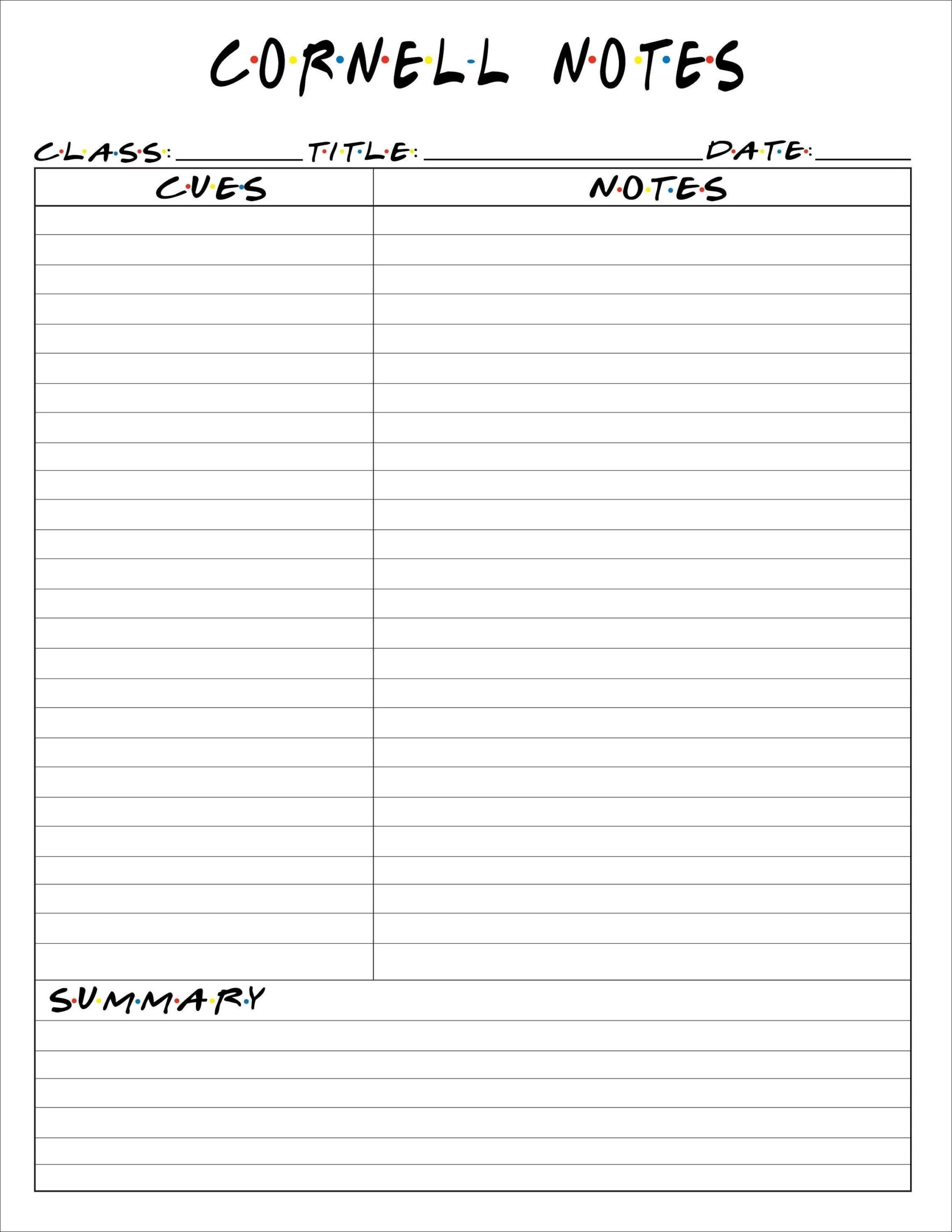 Printable Cornell Note Friends Theme Template PDF File Etsy