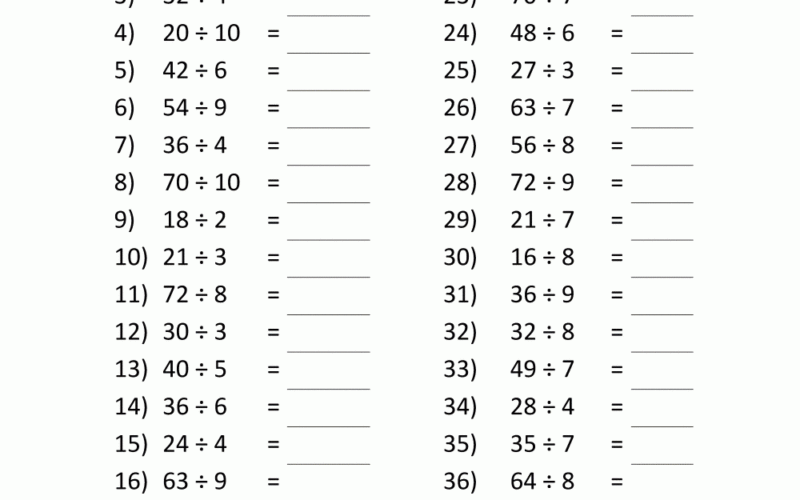 Printable Division Worksheets 3rd 4th Grade