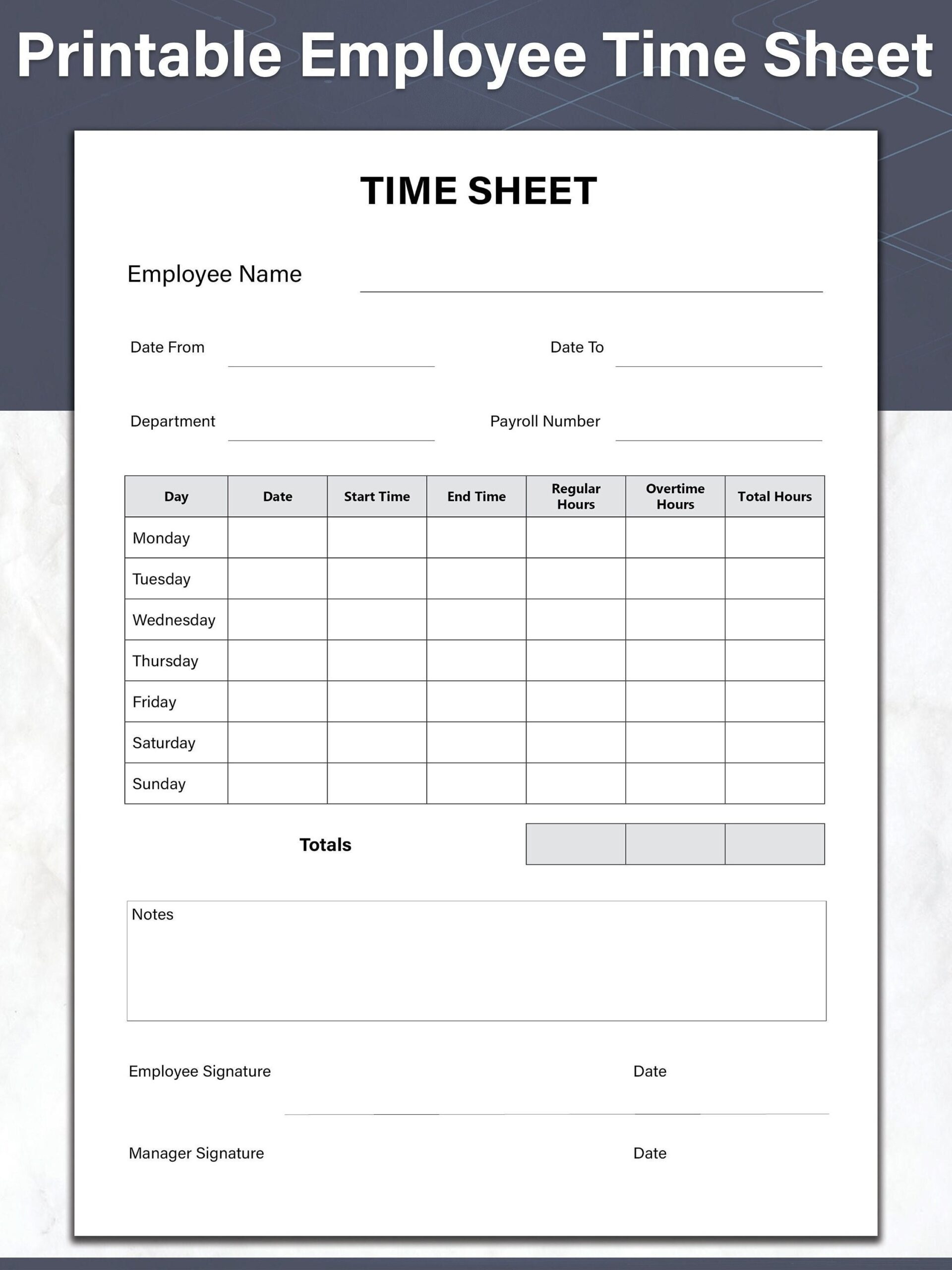 Printable Employee Time Sheet Hours Worked Log And Weekly Time Tracker Ideal For Your Small Business Etsy
