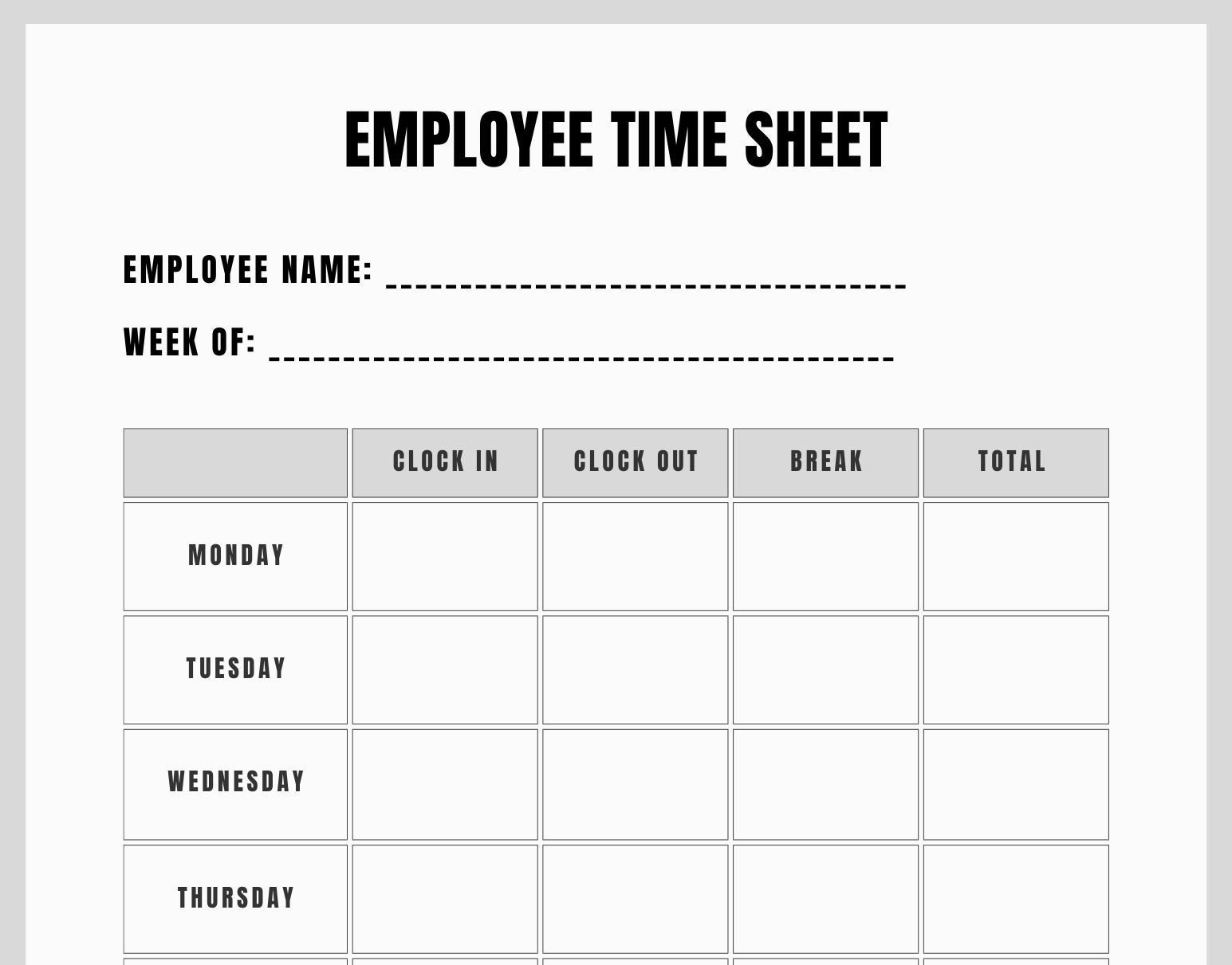 printable time card template