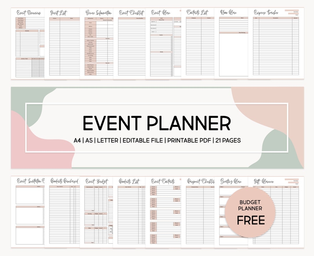 Printable Event Planner Bundle Event Organizer Editable Party Guest List Tracker Template Budget Checklist Event Planning Templates Etsy