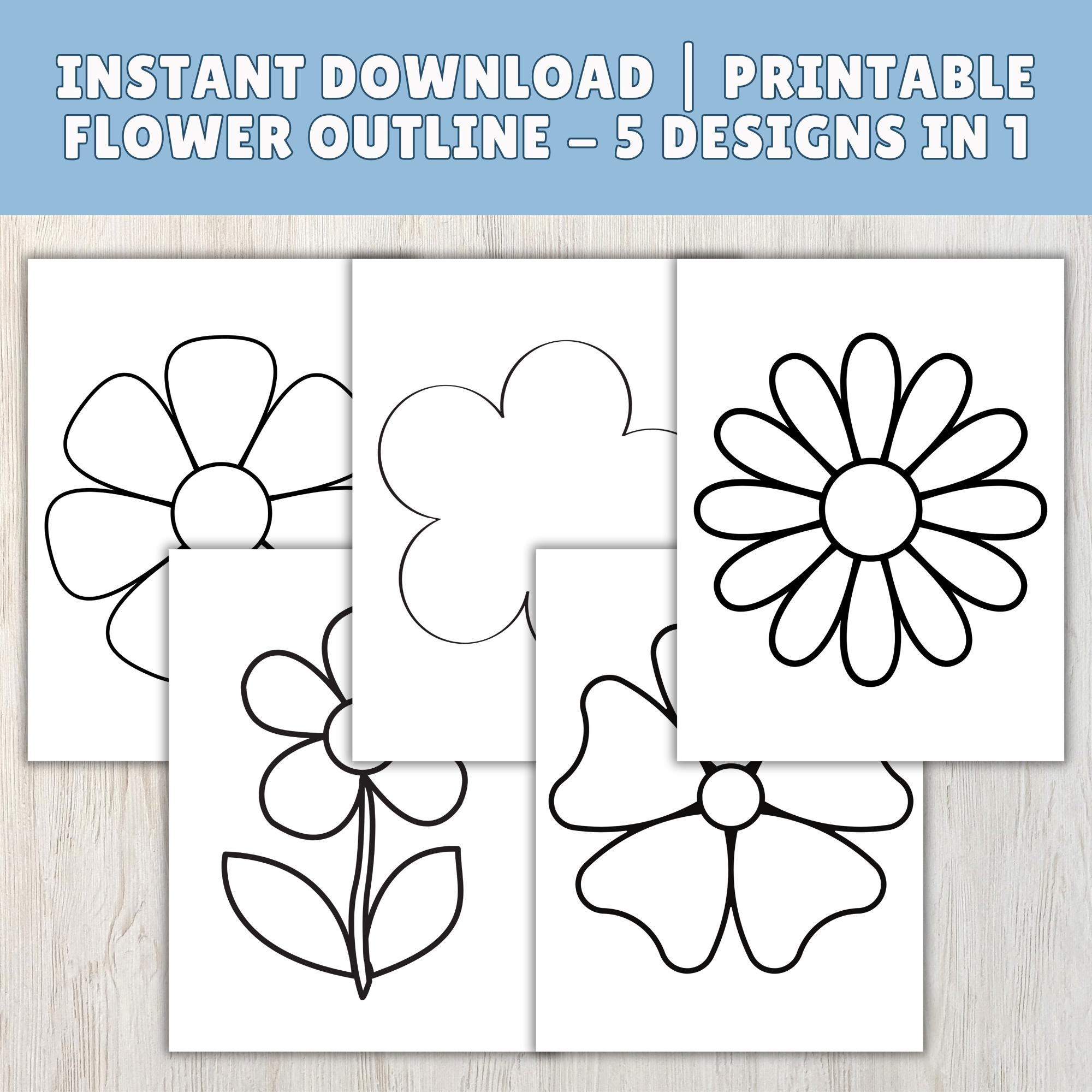 Printable Flower Template PDF 5 Flower Coloring Page Spring Crafts Flower Stencil Lineart Kids Crafts Digital Download Teacher Template Etsy
