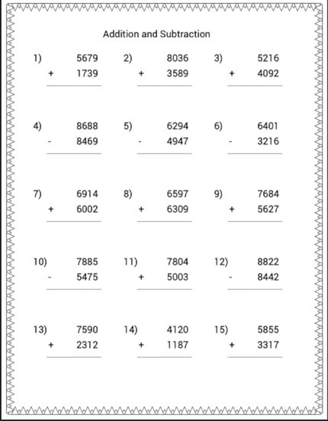 Printable Math Worksheets Addition And Subtraction Homeschool Instant Download With Answers Etsy