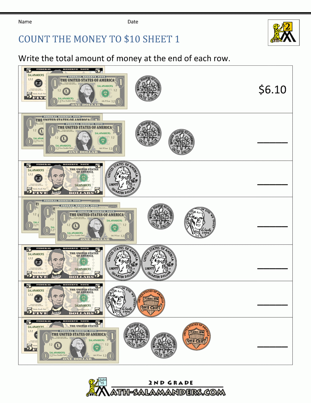 Printable Money Worksheets To 10 Printable Money Worksheets To 10