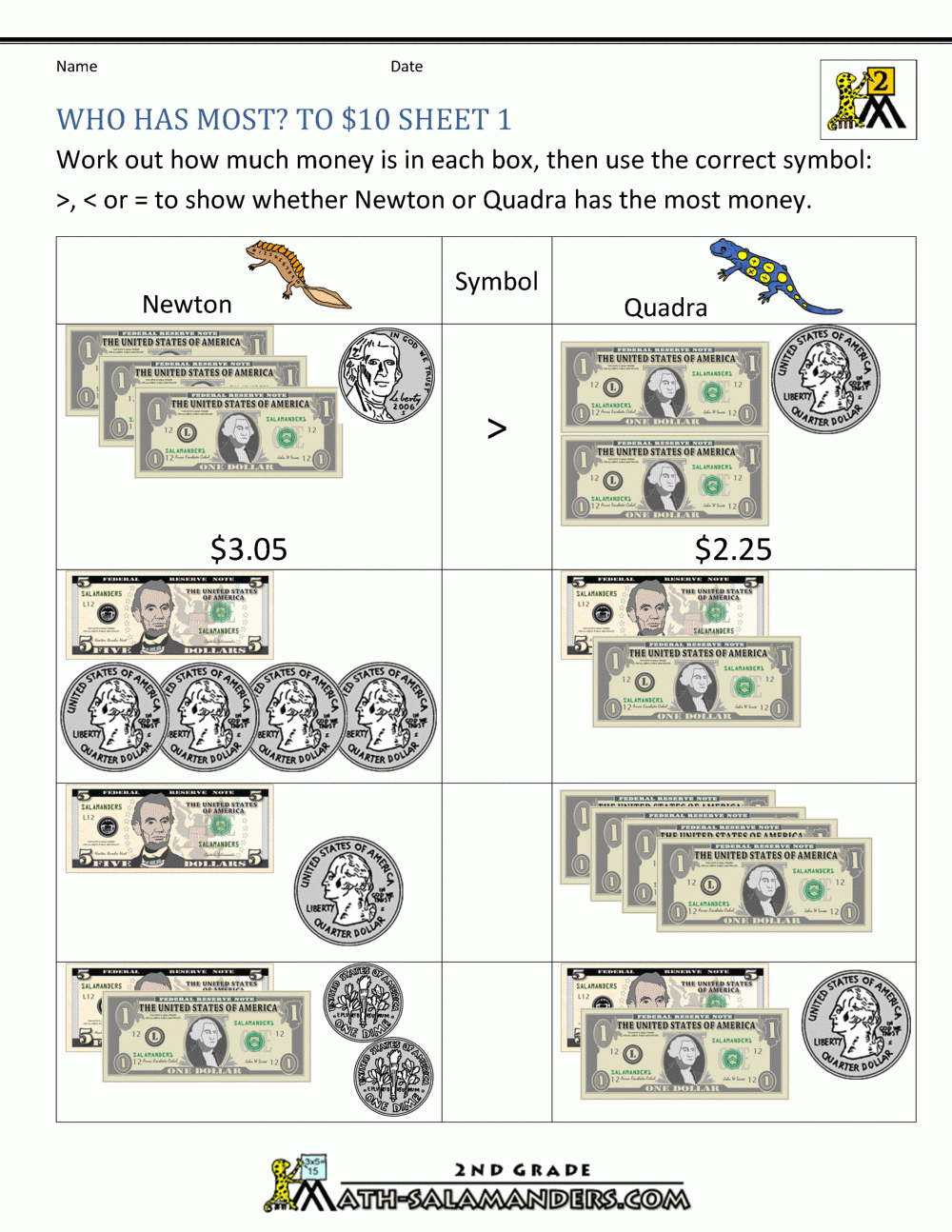 Printable Money Worksheets To 10