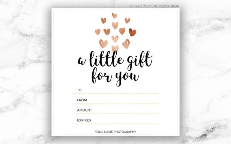 Printable Rose Gold Hearts Gift Certificate Template Editable Gift Card Design Microsoft Word Photoshop Template DOCX DOC PSD Etsy