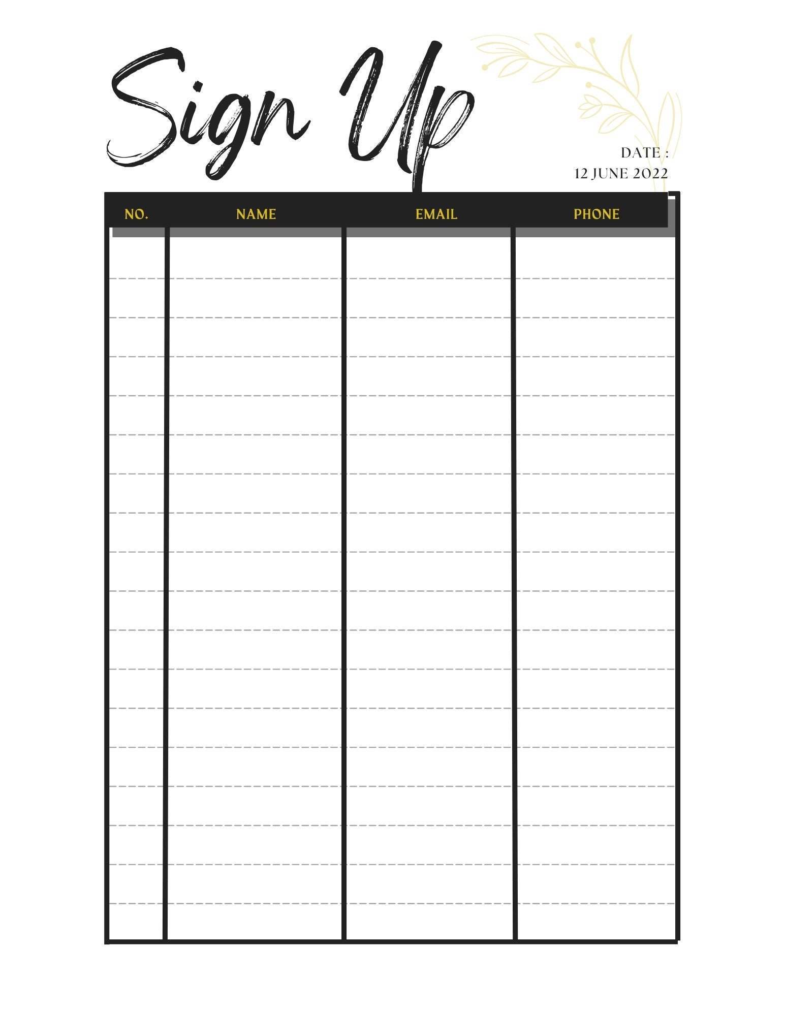 Printable Sign Up Sheet Etsy Printable Sign Up Sheet Etsy