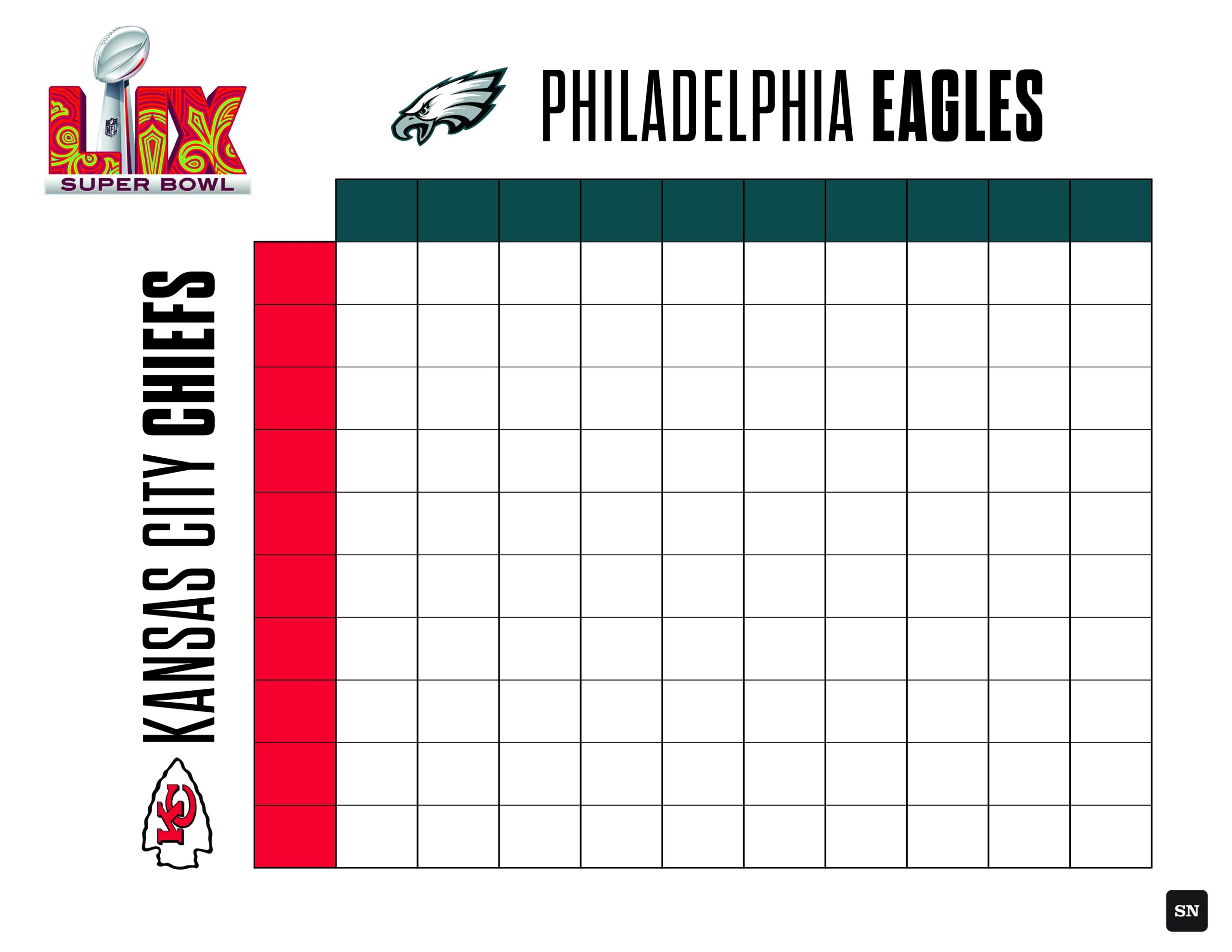 Printable Super Bowl Squares Grid For Eagles Vs Chiefs In 2025 Sporting News Printable Super Bowl Squares Grid For Eagles Vs Chiefs In 2025 Sporting News